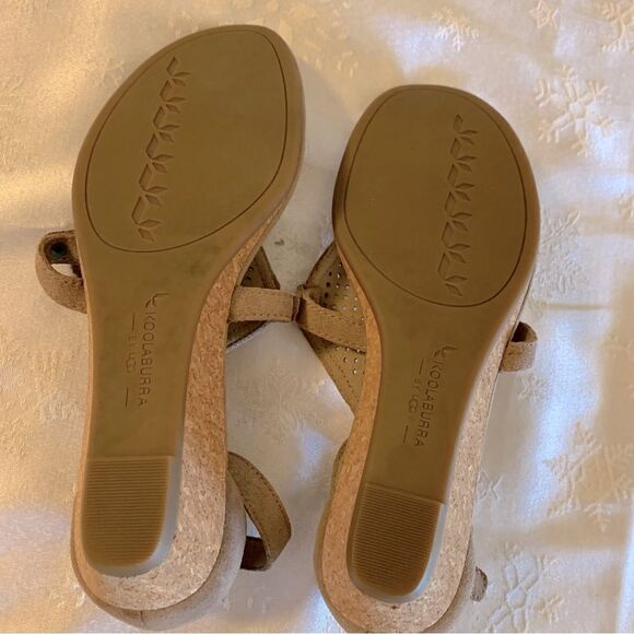 Kookaburra by Ugg Sandals Taupe Cork Wedge Stretch Straps Sz 7 Gorgeous - Picture 6 of 6